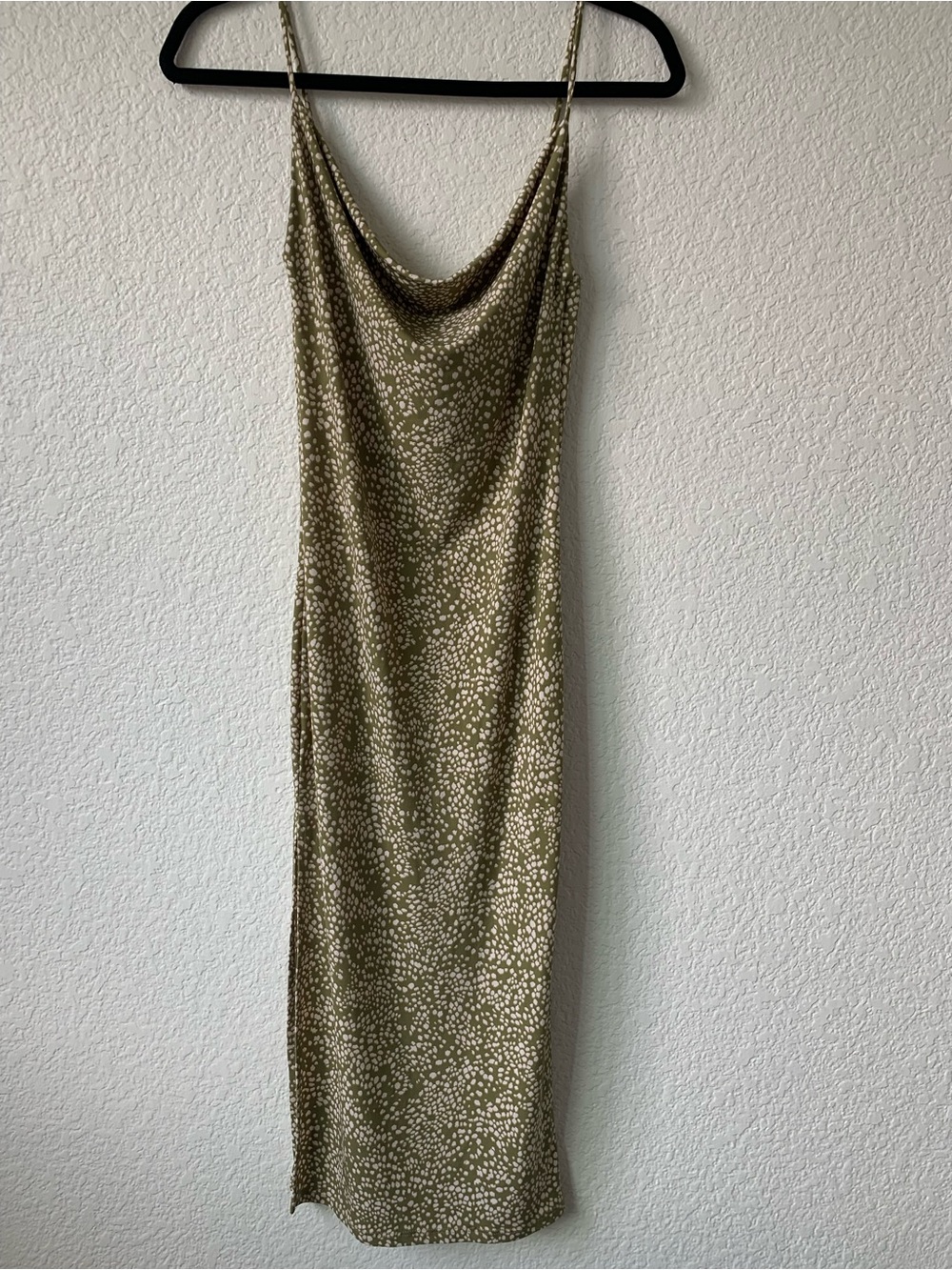 Olive Green Speckled Cowl Neck Midi Slip Dress